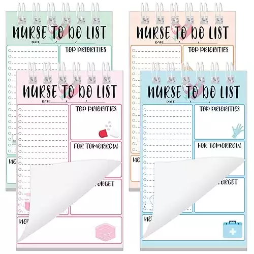 4-Pc Nurse Notepad Set - Spiral To-Do Lists, Undated 4x6" Nursing Planner Pads - Perfect Nurse Gifts & Office Supplies